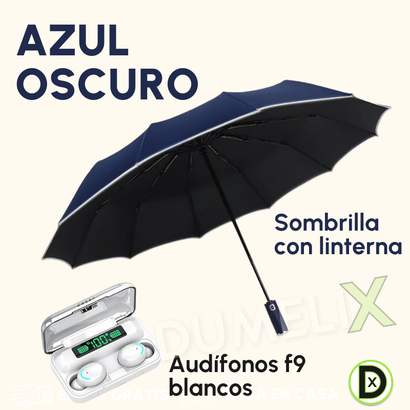 COMBO Sombrilla Con Linterna incorporada + Audífonos F9 Blanco