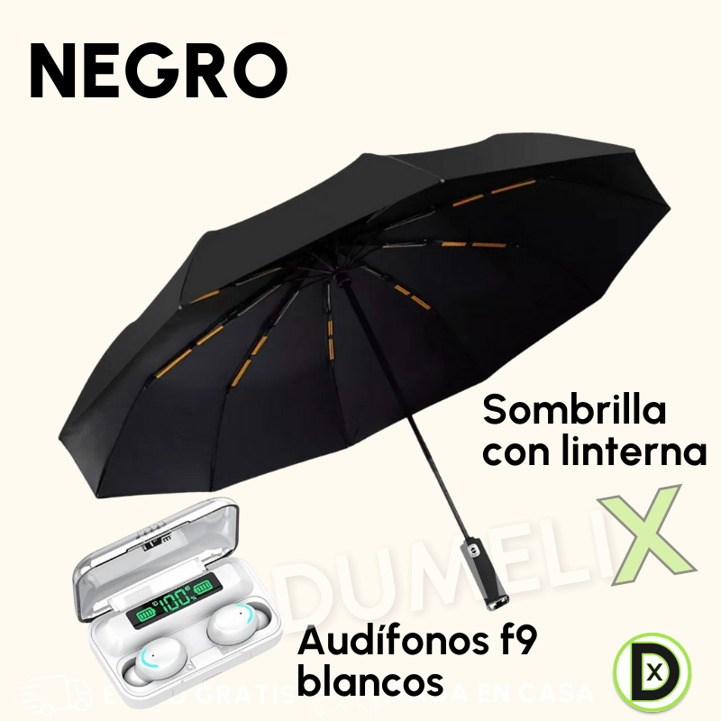 COMBO Sombrilla Con Linterna incorporada + Audífonos F9 Blanco